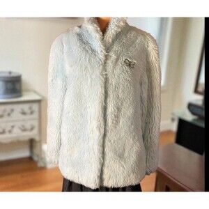 Vintage 1960s Jacket Faux Fur Coat MCM Blue Made In United Kingdom Astraka 44”